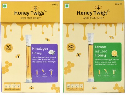 HONEY TWIGS Himalayan Multi Floral Honey and Lemon Honey, 480g(240g + 240g - 60 Twigs)(2 x 240 g)
