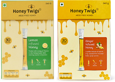 HONEY TWIGS Lemon Honey and Ginger Honey, 480g(240g + 240g - 60 Twigs)(2 x 240 g)