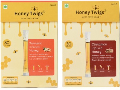 HONEY TWIGS Turmeric Honey and Cinnamon Honey, 480g(240g + 240g - 60 Twigs)(2 x 240 g)