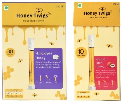 HONEY TWIGS Himalayan Multi Floral Honey and Litchi Honey, 320g(240g + 80g - 40 Twigs)(2 x 160 g)