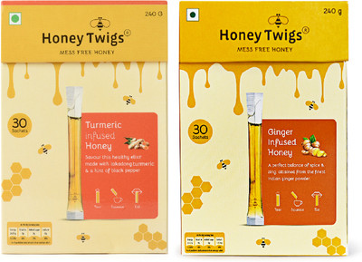 HONEY TWIGS Turmeric Honey and Ginger Honey, 480g(240g + 240g - 60 Twigs)(480 g)
