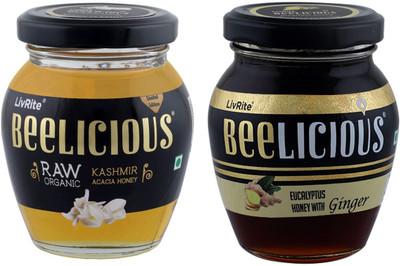 Beelicious Raw Organic Kashmir Acacia Honey & Eucalyptus Honey with Ginger(2 x 250 g)