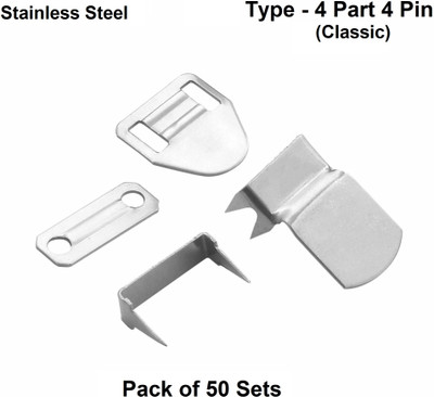 Jyoti Trouser Hook - 4 Part 4 Pin Classic, 50 Set of S. Steel Material & Nickel Finish Hook Eye(Pack of 50)