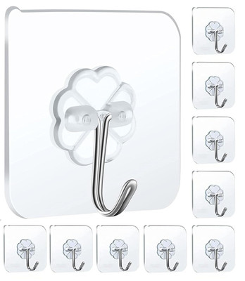 JIALTO Adhesive Plastic Wall Hooks Hangers for Hanging Robe, Coat, Towel, Keys, Bags Hook 10(Pack of 10)