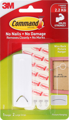 Command 3M Plastic Wire Back Picture Hanger,Holds Up To 2.2kg, 1 Hanger,2 Strips Hook 1(Pack of 1)