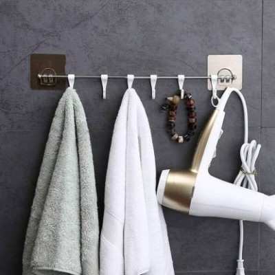 Fulkiza Self Adhesive Wall Mounted Hooks Strip with 6 Hooks, Bathroom Towel Hook Rail Hook Rail 6(Pack of 1)