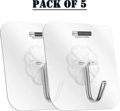 DECONEST Deconest Self Adhesive Transparent Wall Hooks Multipurpose wall Hook 5(Pack of 5)