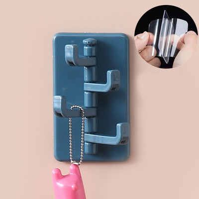 KUBER INDUSTRIES Self-Adhesive Stick On Hooks (4 Hooks Attached) Hangers for Wall | Blue Hook 4(Pack of 1)