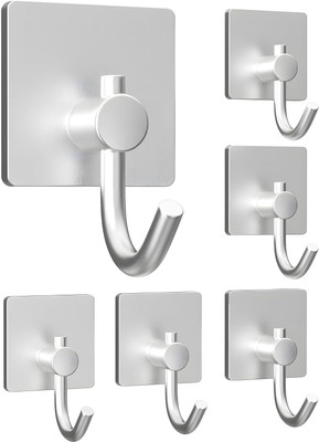 JIALTO Big Square Silver Hooks Set of 6 – Heavy Duty Self-Adhesive Hook 6(Pack of 6)