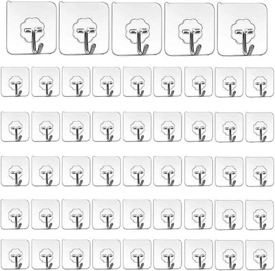 Vedhya Adhesive Plastic Wall Hooks Hangers for Hanging Robe, Coat, Towel, Keys, Bags Hook 50(Pack of 50)
