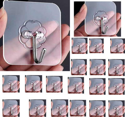 HOMEAKER Transparent Heavy Duty Self-Adhesive Hooks, Waterproof No Drill, Stick-On Hooks Hook 20(Pack of 20)