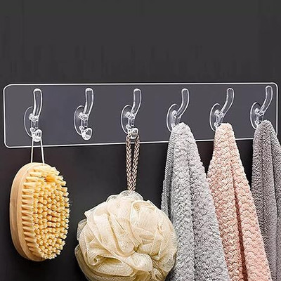 Xena 1PCS Magic Sticker Self Adhesive Kitchen Bathroom Strong Sticky Hook Rail 6 Hook Rail 6(Pack of 1)