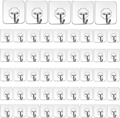 XBEY Adhesive Plastic Wall Hooks Hangers for Hanging Robe, Coat, Towel, Keys, Bags Hook 50(Pack of 50)