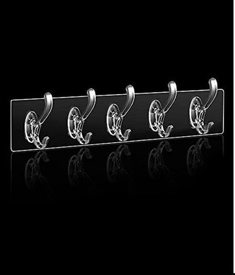 DITCAFOS Multi-Purpose 6 Hook for Self Adhesive Clothes Coat Door Hanger Towel Key Holder Hook Rail 5(Pack of 1)