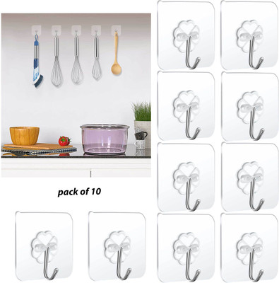 Whandly Sticky Hooks for Keys Bathroom Kitchen Adhesive Utility Hooks (pack of 10) Hook 10(Pack of 10)