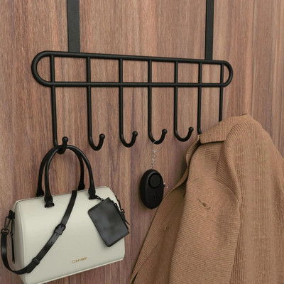 JIALTO Hanger with 7 Hooks No Drilling Required Hanging for Clothes, Towels, Bags,Belt Hook Rail 7(Pack of 1)