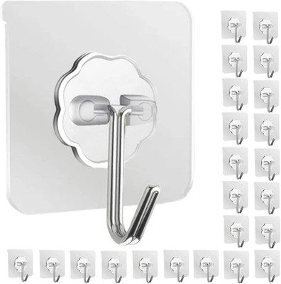 MSDECOR Hooks Kitchen Wall Hooks (24) Packs Heavy Duty Nail Free Sticky Stainless Hooks Hook 24(Pack of 24)