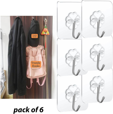 beecraft Hooks Kitchen Wall Hook Packs Heavy Duty Nail Free Sticky Hangers with Stainless Hook 6(Pack of 6)