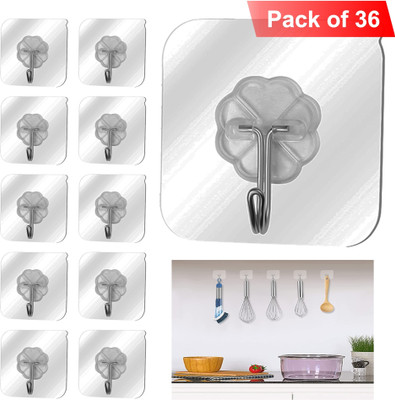 Handybee Self Adhesive Sticky Wall Hooks (Pack of 36) Waterproof and Oilproof Heavy Duty Hook 36(Pack of 36)