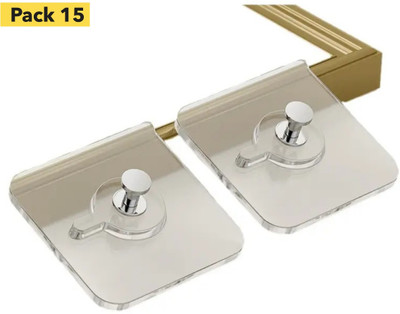 IshaFit 15 Pics Adhesive Photo Frame Wall Hooks Without Drilling, Wall Clock, Key Hanger Hook 15(Pack of 15)