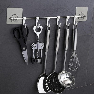 HOMBIX Hook Rack | Spoon Hanger | Wall Mounted Cloth Hanger | Hook Rail 6(Pack of 1)