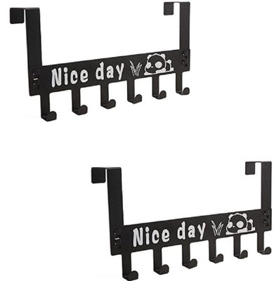 draval New Over Door Hook Hanger Cartoon Rack Heavy-Duty Hook Organizer with “Nice Day” Hook Rail 6(Pack of 2)