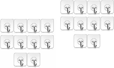Tuelip Set of 20 Wall Hooks Heavy Duty for Hanging 10KG (Max) Magic Stickers Hooks Seamless Transparent Adhesive Hooks for Hanging Keys Coats Hats Bags Ceiling Hook 20(Pack of 20)