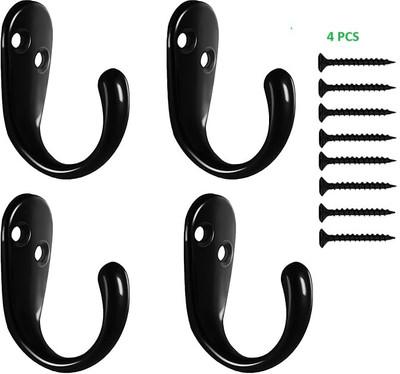 Rishikansh DIY Multipurpose Single Prong Robe Hook Black (Pack of 4 with screws) Hook 1(Pack of 4)