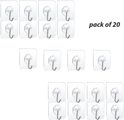 beecraft Hooks Kitchen Wall Hooks – Heavy Duty Nail Free Sticky Hangers with Hook 20(Pack of 20)
