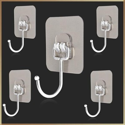 Dealnicy PVC Waterproof Big Adhesive Heavy Duty Sticky Stainless Steel Hooks for Bathroom Hook 5(Pack of 5)