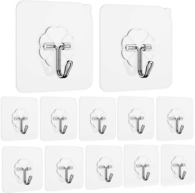 MERCEHIVE Transparent Self Adhesive Waterproof Wall Hooks for Bathroom and Kitchen Hook 11(Pack of 11)