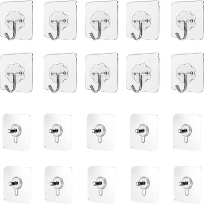Shalvi Self-Adhesive Wall Hook|No Drilling, Easy Installation Hook 20(Pack of 20)