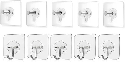 Anurashi Self Adhesive Stainless Steel Wall Hooks 5 & Photo Frame Screws 5 Hook 10(Pack of 10)