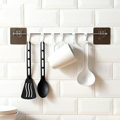 SpendMore Plastic Magic Sticker Series Self Adhesive Bathroom Towel Hanger Hook Rail Hook Rail 6(Pack of 1)