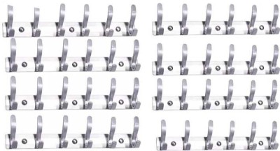 deeplax STY 6 PIN Stainless Steel Cloth Hook/Hanger/KeyHolder/DoorHook (set of 8 pcs) Hook Rail 6(Pack of 8)