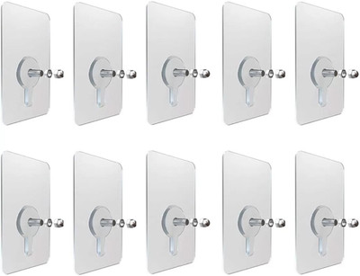 Parulenter 10 Nail Free Wall Hook Screw Adhesive Non-Trace No Drilling Hook 10(Pack of 10)