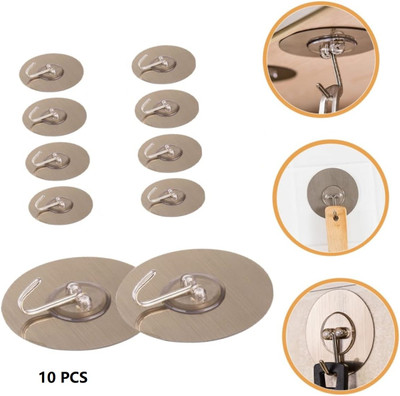 VAVSU Adhesive Wall Hook for Coat, Hangers, Office,Kitchen Cooking Utensils Drill Free Hook 10(Pack of 10)