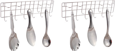 JISUN Multipurpose Stainless Steel Wall Mounted Hook Rail / Ladle Stand Hook Rail 11(Pack of 2)