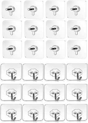 JAY RAMDEV SELLER Adhesive No Drilling Transparent Hook (12Pc Screw Hook) (12Pc Flower Hook) Hook 1(Pack of 24)