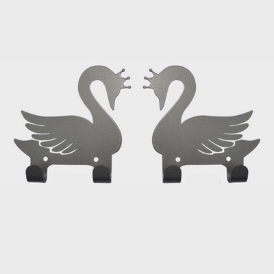 Litmus Swan-shaped Wall-Mounted Hooks (Color: Grey) | Theme-Based Hanging Organizer | Hook 2(Pack of 2)