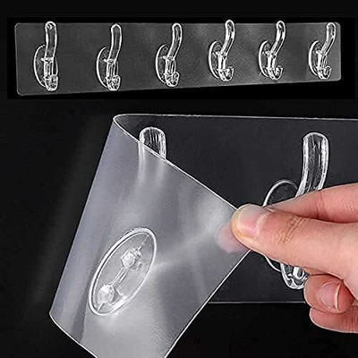 RAMAYAN Self Adhesive Multi-Purpose 6 Hook Sticker | Strip Heavy Duty Sticky Wall Hooks Hook Rail 6(Pack of 1)