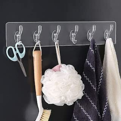 CPEX Adhesive Sticker Multi-Purpose 6 Hook Towel Hanger, Utensil Hook Holder Hook Rail 6(Pack of 1)