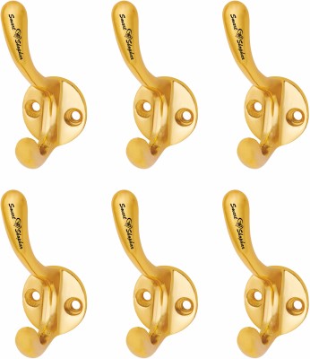 Smart Shophar Aluminium Alloys Pluk Coat 3 Inches Gold Utility Hanging Kitchen Bathroom Towel Hook 2(Pack of 6)