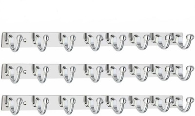 deeplax goli 8 pin Stainless Steel Cloth Hook/Hanger/Key Holder/Door Hook set of 3 pcs Hook Rail 8(Pack of 3)