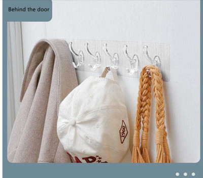 CoreValues Pack of 2 Self Adhesive Heavy Duty Hook Rail with 6 Hooks (No Drill/Nail) Hook Rail 2(Pack of 1)