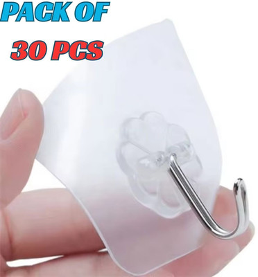 Chucklecart Hooks for Wall Without Drilling – Strong Adhesive, Easy to Install, No Damage Hook 30(Pack of 30)