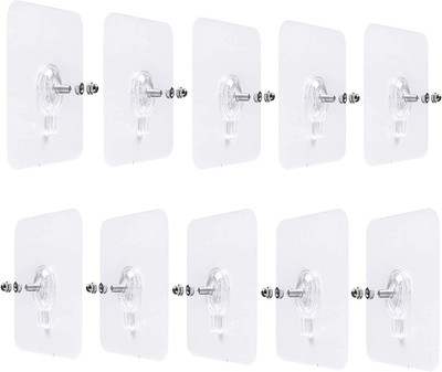 HI-HOPE Self Adhesive Sticker Hanger | No-Drill Plastic Wall Hooks Hook 10(Pack of 10)