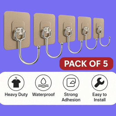 Jantrex Stickable Hook for Wall Self Adhesive Waterproof for Daily Use Needs Hook 5(Pack of 5)