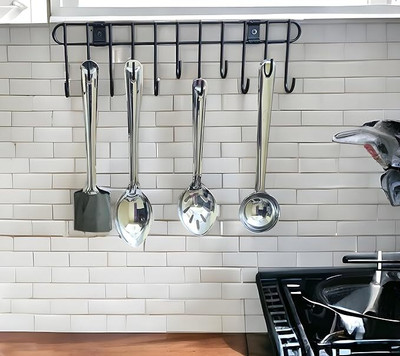 NEWSPARSH Steel Cloth Hanger for Wall with( 11 Hooks)Door Hooks/Kitchen Utensil Hanger Hook Rail 11(Pack of 1)
