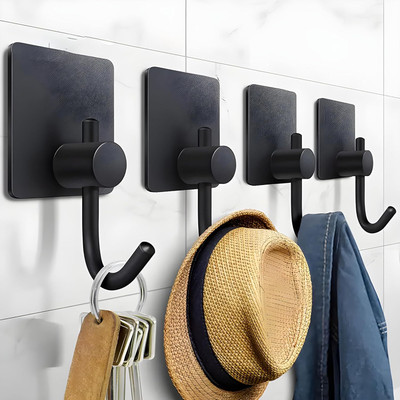 JIALTO 4 PCS Heavy-Duty Self Adhesive Wall Hooks - big squre black hook Hook 4(Pack of 4)